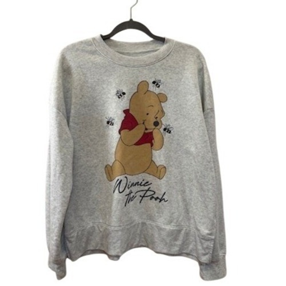 Disney Winnie the Pooh Sweatshirt Women Large Gray Embroidered Bees Pullover